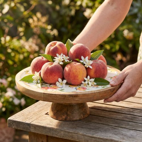 kohteita Koristelautanen pohjassa mangopuupersikkakuvio Ø26cm K9,5cm