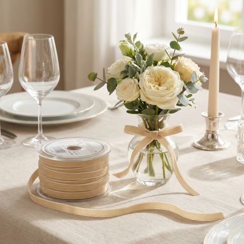 Koristenauha samettinauha lahjanauha sametti beige 10mm 20m | Floristik24.fi