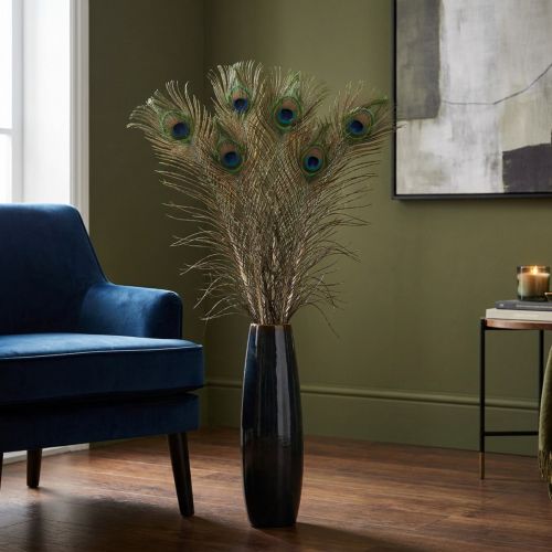 Riikinkukon sulkakoriste, aitoja linnun höyheniä, pituus 75-85 cm, 8 kpl | Floristik24.fi
