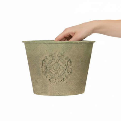 kohteita Metallinen kukkaruukku, vihreä, vintage, Ø22cm–13.5cm, 3 kpl setti