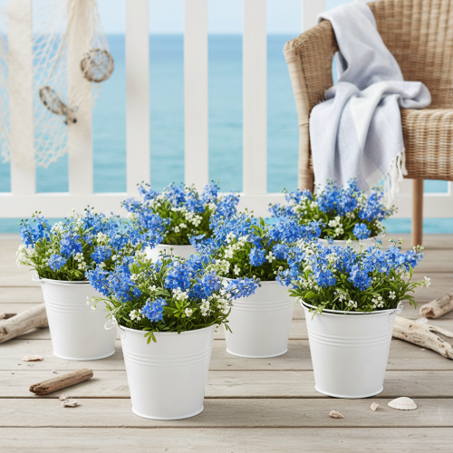 Valkoisia peltiämpäreitä Ø14cm K12cm 6 kpl | Floristik24.fi