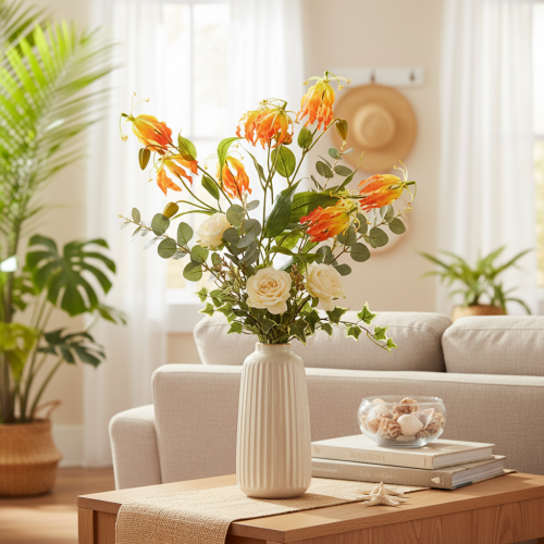 Keinotekoinen Gloriosa-oranssi kukka pitkillä varsilla maljakoihin 80 cm 3 kpl | Floristik24.fi
