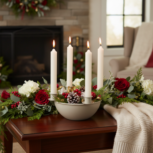 Kynttilänjalka, jossa 4 pidikettä, moderni adventtiseppele, beige, 15 cm | Floristik24.fi