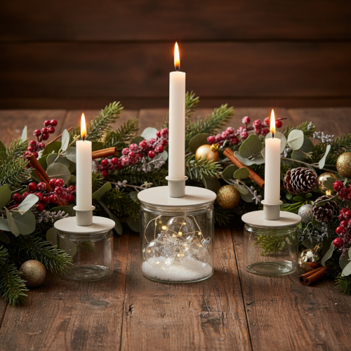 Pyöreät kermanväriset kynttilänjalat kartiokynttilöille, pöytäkoriste, 10 cm, 2 kpl | Floristik24.fi