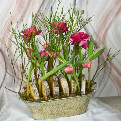 kohteita Kevätkoriste kukkaruukku soikea metallinen kasvikulho kahvoilla vintage 28×15cm