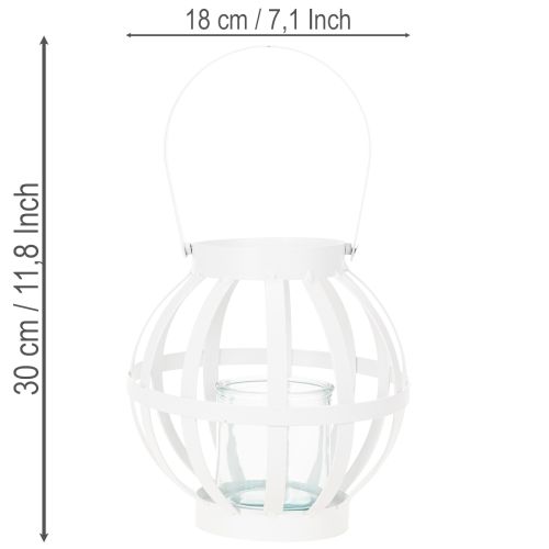 Puutarhalyhty, metallia ja lasia, riippuva kynttilänjalka, valkoinen, Ø18,5 cm | Floristik24.fi
