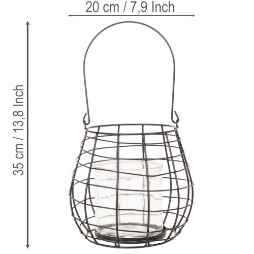 Puutarhalyhty lasisella kynttilänjalalla, musta, Ø20cm, K18.5cm | Floristik24.fi