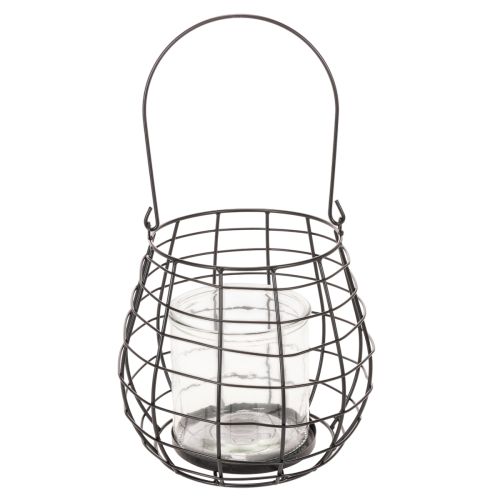 Puutarhalyhty lasisella kynttilänjalalla, musta, Ø20cm, K18.5cm | Floristik24.fi