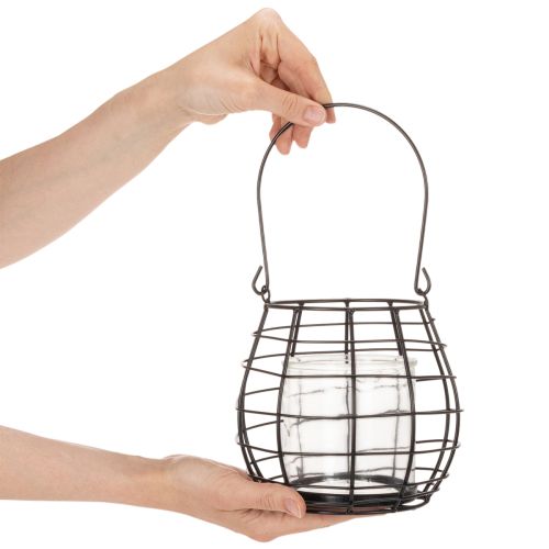 Puutarhalyhty kahvalla, musta, lasinen kynttilänjalka, Ø17cm, K15cm | Floristik24.fi