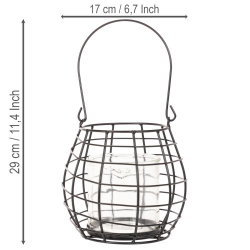 Puutarhalyhty kahvalla, musta, lasinen kynttilänjalka, Ø17cm, K15cm | Floristik24.fi