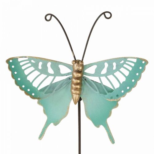 Puutarhapiippu metallinen perhonen turkoosi kultaa 12×10/46cm