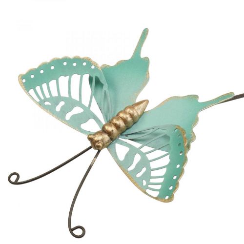 Puutarhapiippu metallinen perhonen turkoosi kultaa 12×10/46cm