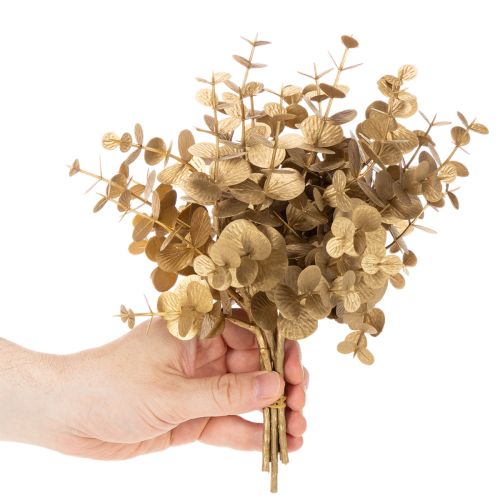 Keinotekoinen eukalyptuskasvi, kullanvärinen koristeoksa pöytäkoristeeseen, 24 cm | Floristik24.fi