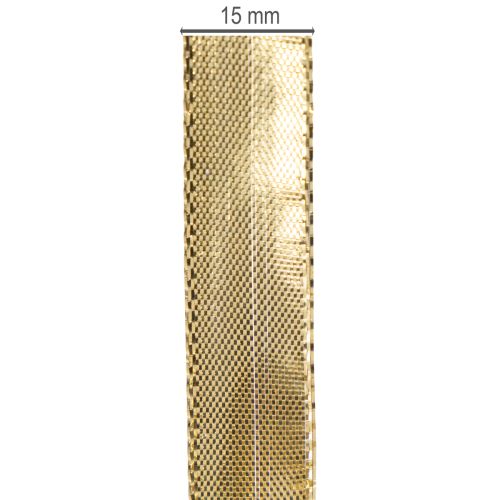 Kultainen lahjanauha lankareunalla, 15 mm leveä, 25 m pitkä | Floristik24.fi
