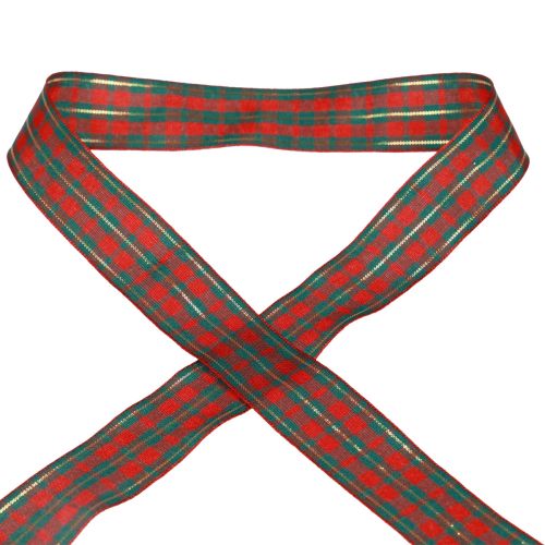 Lahjanauha ruudullinen kangasnauha punainen vihreä skotlantilainen 25mm 20m