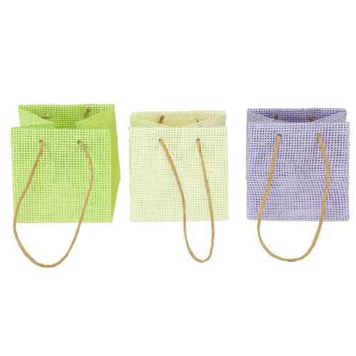 Kahvoilla kudotut lahjapussit vihreä, keltainen, violetti 10,5cm 12 kpl
