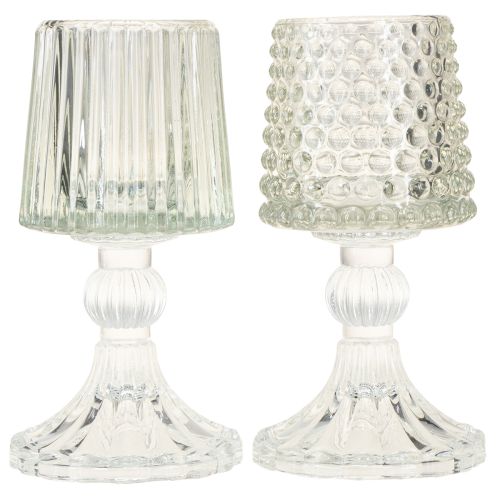 kohteita Lasinen tuikkupidike, jossa pistemäiset ja uralliset pohjaosat, korkeus 15 cm, 2 kpl