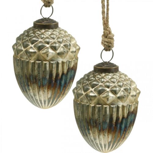 Floristik24 Tammenterhoja ripustettavaksi, syksyn hedelmiä, puukoristeita, aitoa lasia, antiikki ilme Ø7,5cm K10,5cm 2kpl