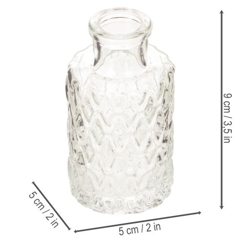 Mini lasinen maljakko timanttikuviolla, pieni pöytämaljakko, pullo, läpinäkyvä, 9 cm, 6 kpl | Floristik24.fi