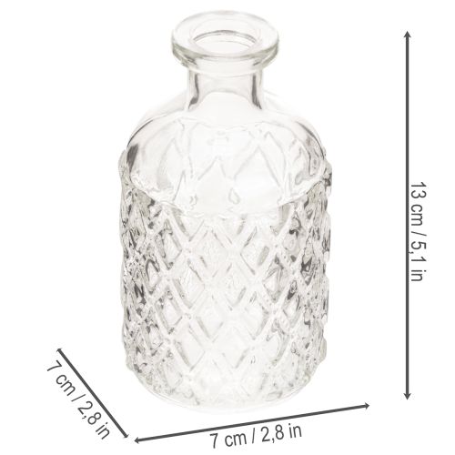 Lasipullo timanttikuviolla, koristepullo, maljakko, pieni, 13 cm, 6 kpl | Floristik24.fi
