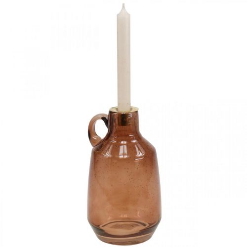 Kynttilänjalka lasitanko kynttilän ruskea lasikoristelu H22cm