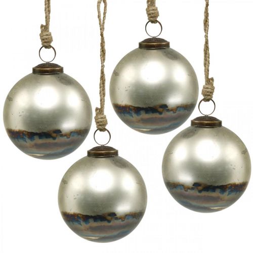 Joulupallot kaksivärinen lasipallo sininen, metallinen Ø9,5cm 4kpl.