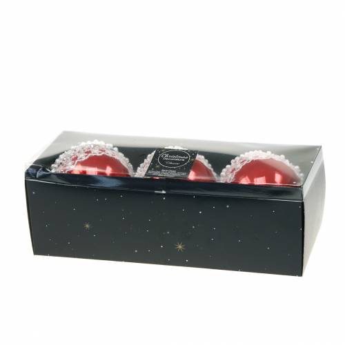 Floristik24 Punainen lasipallo pitsillä ja helmillä 3kpl