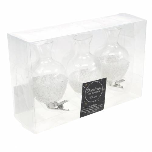 Floristik24 Lasimaljakko clip glitterillä ja helmillä Ø4,9cm K9,5cm kirkas 3kpl