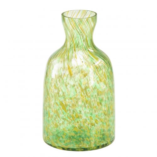 Lasimaljakko lasi koristeellinen kukkamaljakko vihreä keltainen Ø10cm K18cm