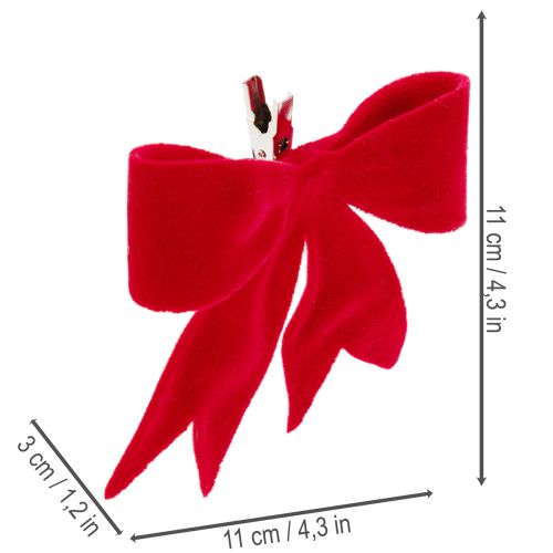 Koristeellinen punainen rusetti klipsillä. Monipuolinen joulukoriste. 11 cm, 4 kpl. | Floristik24.fi