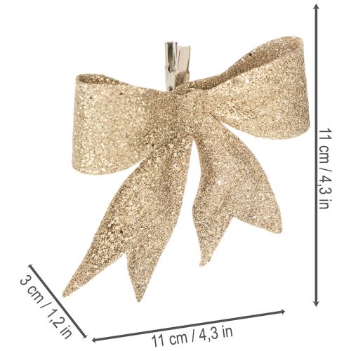 Kimaltava rusetti, koristeellinen rusetti, kulta, klipsillä, 11 cm, 4 kpl | Floristik24.fi