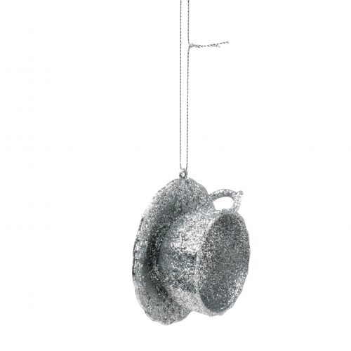 Floristik24 Glitterkuppi hopea ripustettavaksi 8cm 12kpl