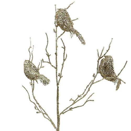 Glitter Branch lintujen kanssa 75cm kultainen | Floristik24.fi