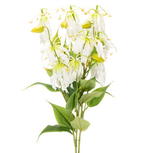 Tekokukka Gloriosa, valkoinen ja keltainen, elegantti kukkiva oksa koristeeksi, 80 cm, 3 kpl