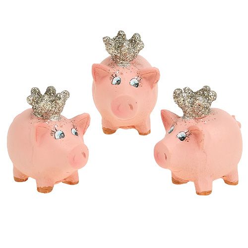 Floristik24 Lucky pig pink with kruunu 4cm 6kpl