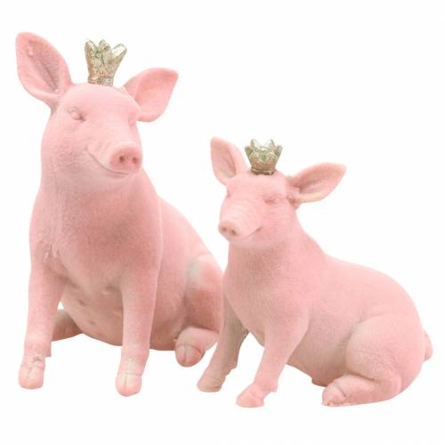 Koristeellinen figuurisetti onnenporsas kultaisella kruunulla 12 × 7 × 13cm / 9,2 × 5,5 × 10cm 2kpl