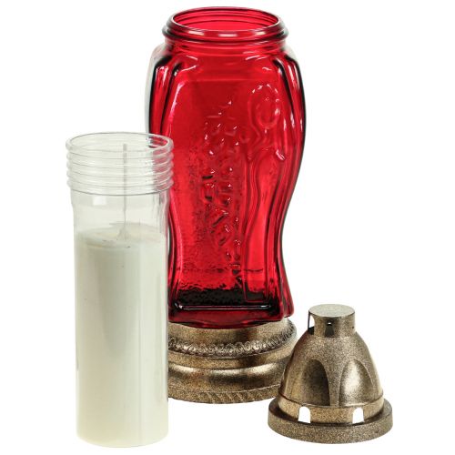 Floristik24 Hauta kevyt lasikaiverrus enkeli hautalyhty punainen Ø11cm K28,5cm