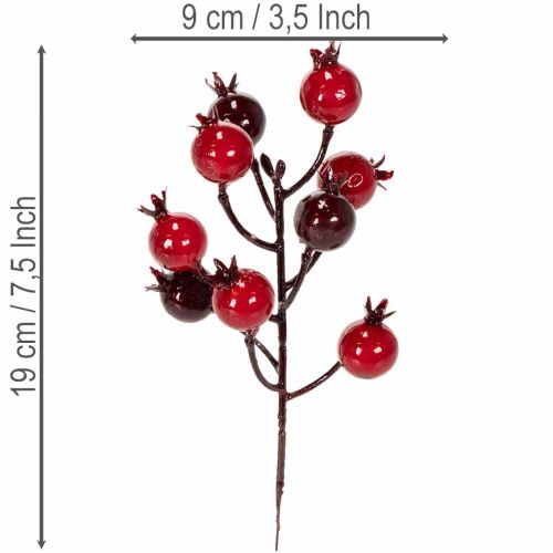 Keinotekoinen granaattiomenanoksa haaroittuvilla varsilla maljakon koristeeksi, 19 cm, 4 kpl | Floristik24.fi