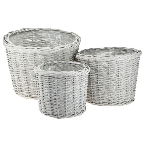 Suuri kasvikori foliolla valkoisenharmaa Ø43/34/28cm 3 kpl sarja