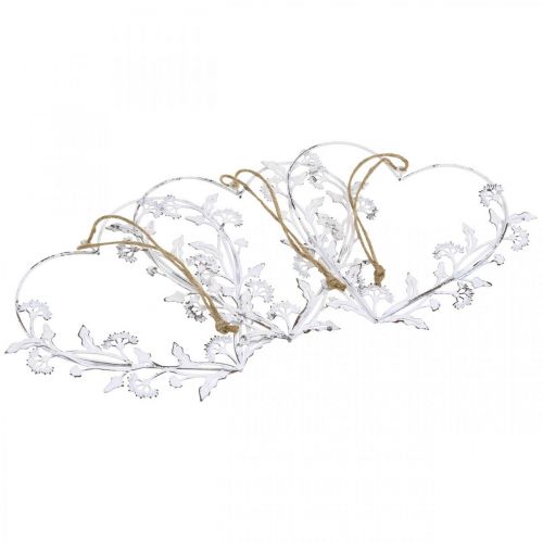 Floristik24 Koristeellinen sydän ripustettavaksi vintage voikukka metallivalkoinen 17,5cm 3kpl