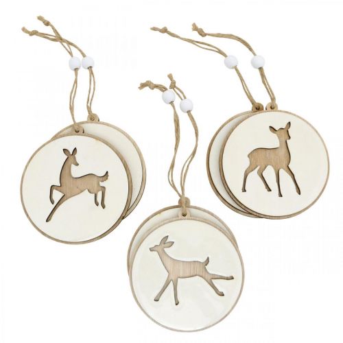 Riipus, jossa peura, deco medaljonki, puukoriste, Advent Ø9,5cm 6kpl.