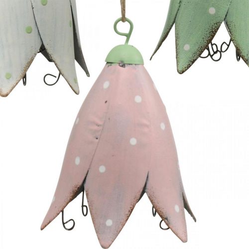 Floristik24 Metallikukkat, ripustettavat sinikellot, kevätkoristeet, metalliriipus H10,5cm valkoinen, pinkki, vihreä 3 kpl setti