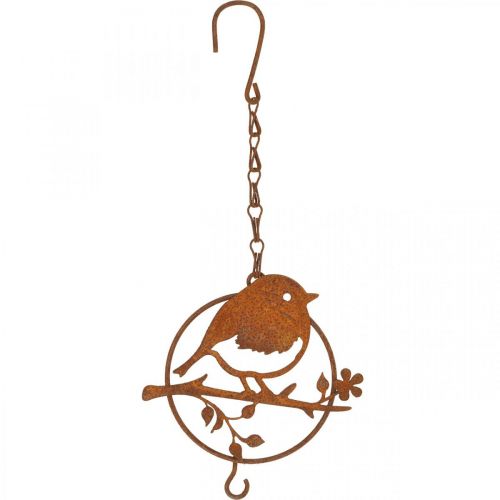 Metallilintu ripustukseen, ruokintapaikka, lintu koukulla patina 11,5×13cm