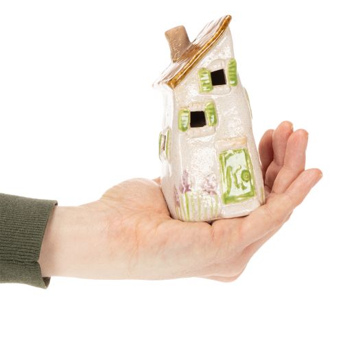 kohteita Maalaismainen keraaminen talo kirkkaalla LED-valolla, ihanteellinen tunnelmalliseksi pöytäkoristeeksi, 15 cm, 2 kpl