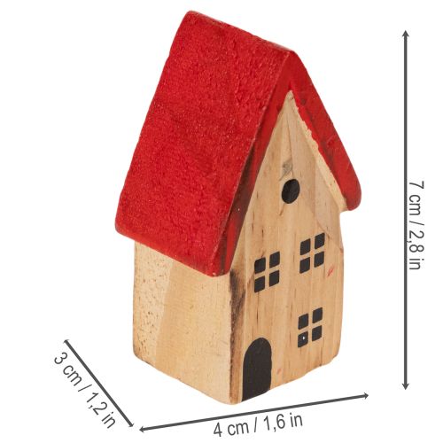 Puinen koristetalosetti punaisilla katoilla ja kuusilla, 12 cm, 6 osaa | Floristik24.fi