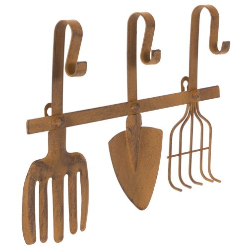 Koukkukisko puutarhatyökaluille, puutarhakoristeille, haravalle, lapiolle ja kuokalle; metallinen naulakko ruosteisesta metallista, pituus 33,5 cm ostaa | Floristik24.fi