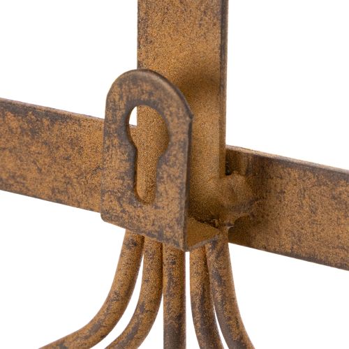 Koukkukisko puutarhatyökaluille, puutarhakoristeille, haravalle, lapiolle ja kuokalle; metallinen naulakko ruosteisesta metallista, pituus 33,5 cm | Floristik24.fi