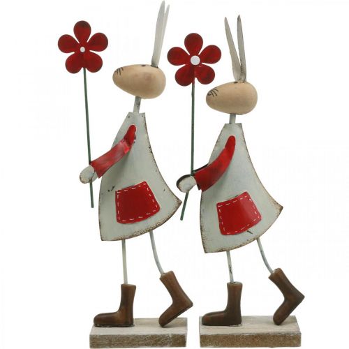 kohteita Pääsiäiskoristeet, kani metallia, kevätkoristeet, pääsiäispupu kukkapunaisella, beige H21cm 2kpl