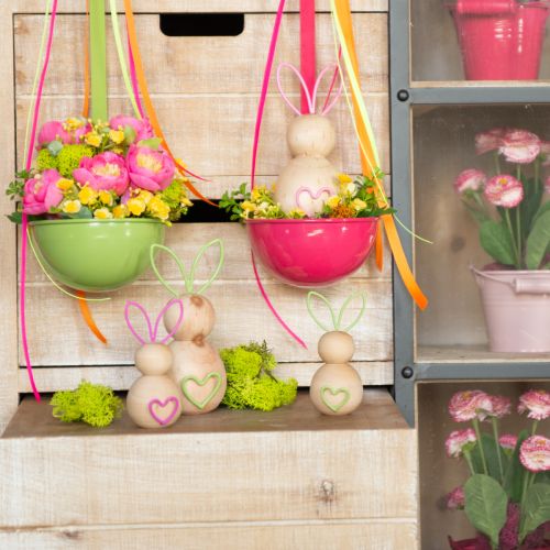 kohteita Puinen kanihahmo lankakorvilla moderneihin pääsiäiskoristeisiin, 11 cm, 4 kpl