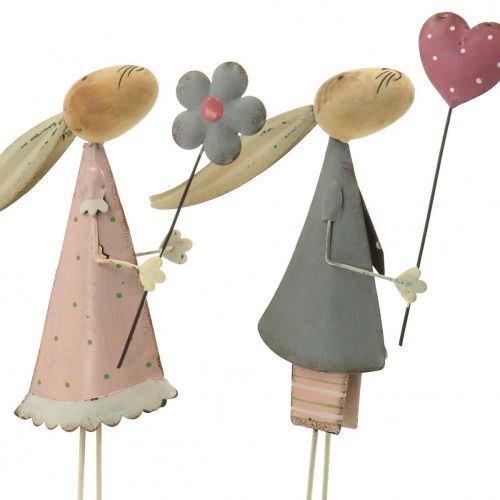 Floristik24 Kevätkoristeet, kanit metallia, pääsiäinen, kanipari, ystävänpäivä pinkki, sininen 29,5/31,5cm 2 kpl setti